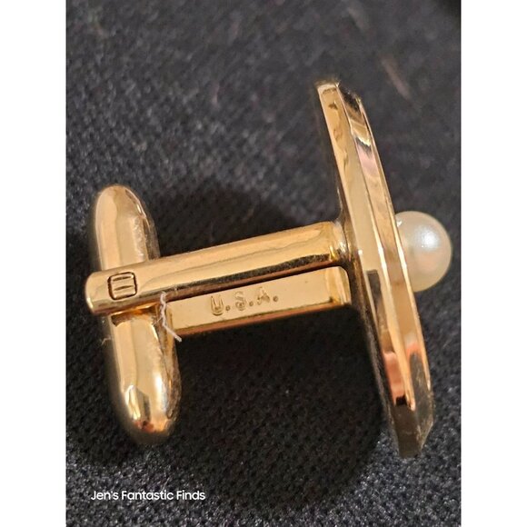 Hickok Mens Gold-Tone & Faux Pearl Oval Cufflinks U.S.A. Made - Picture 5 of 7